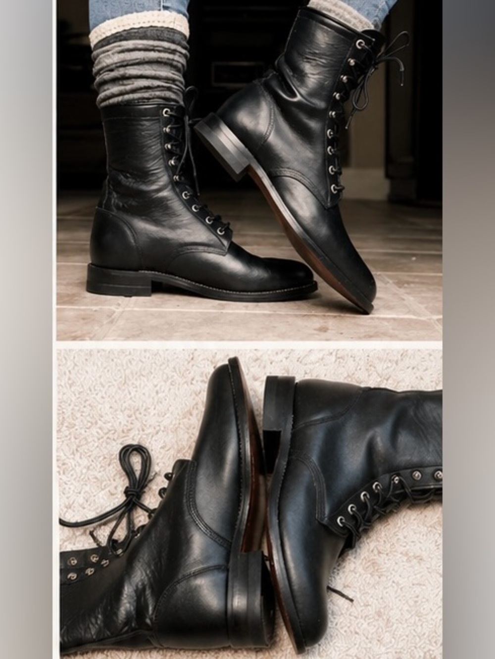 Vintage JUSTIN Black Leather Western Lace-up Boots Excellent Condition - Picture 3 of 7
